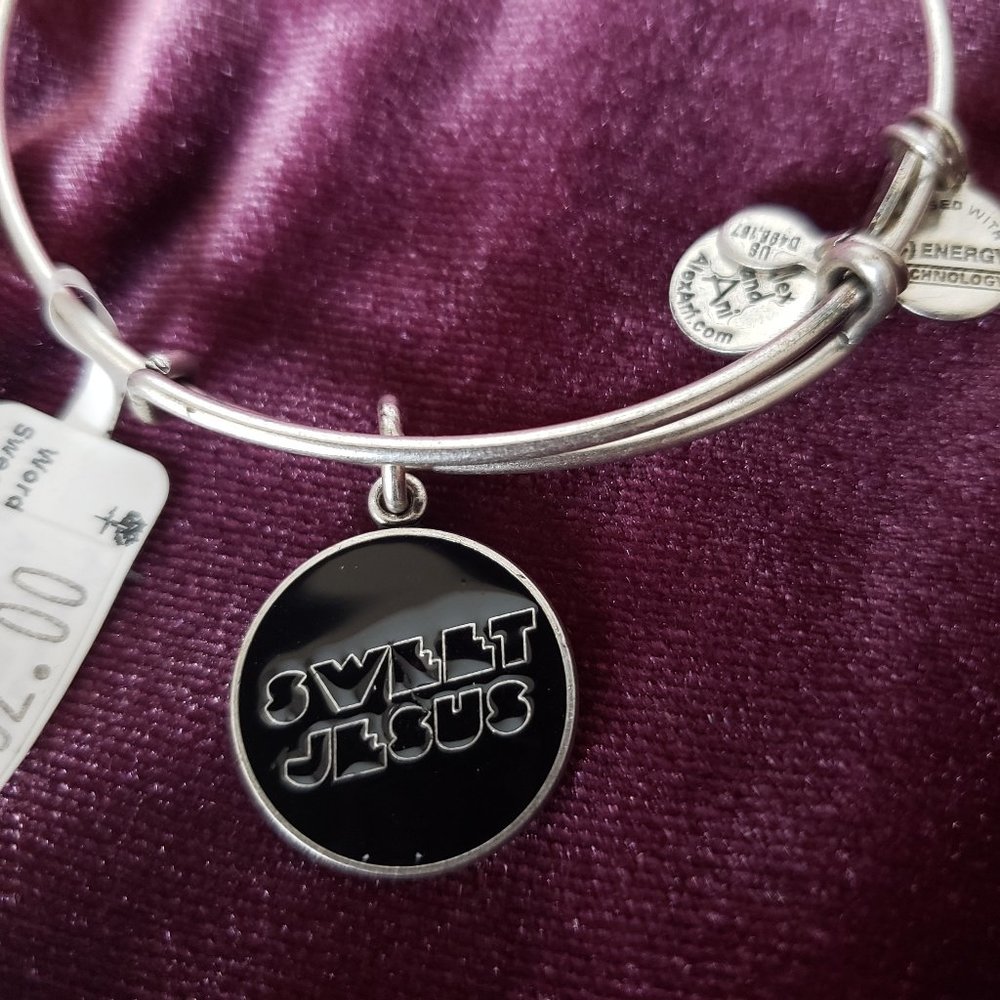 Alex and Ani Sweet Jesus Silver Charm adjustable Bangle boho Energy Power   247